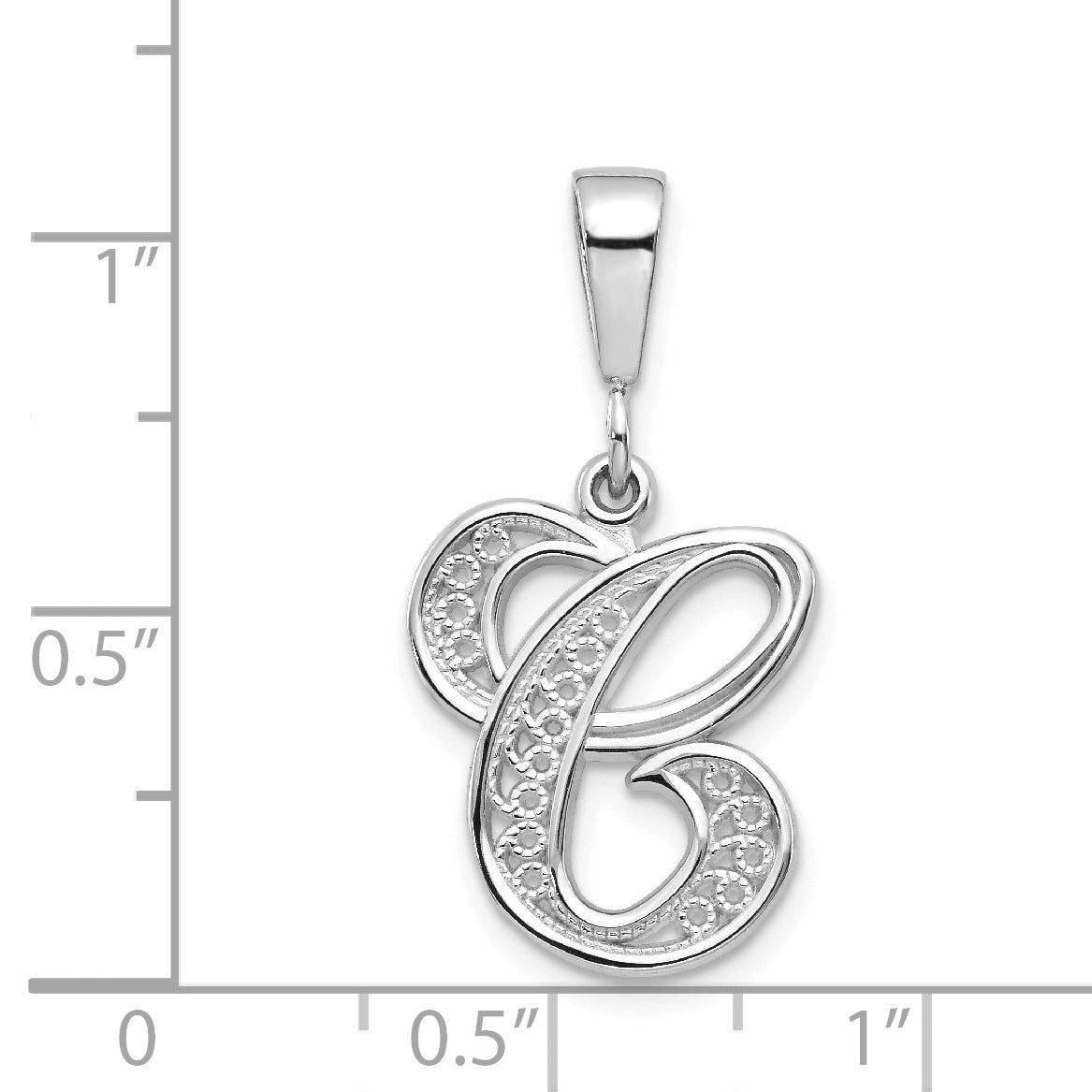 10K White Gold Filigree C Initial Pendant with Rhodium Finish