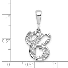 10K White Gold Filigree C Initial Pendant with Rhodium Finish