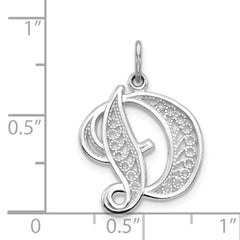 10K White Gold Filigree Initial D Pendant with Polished Rhodium Finish