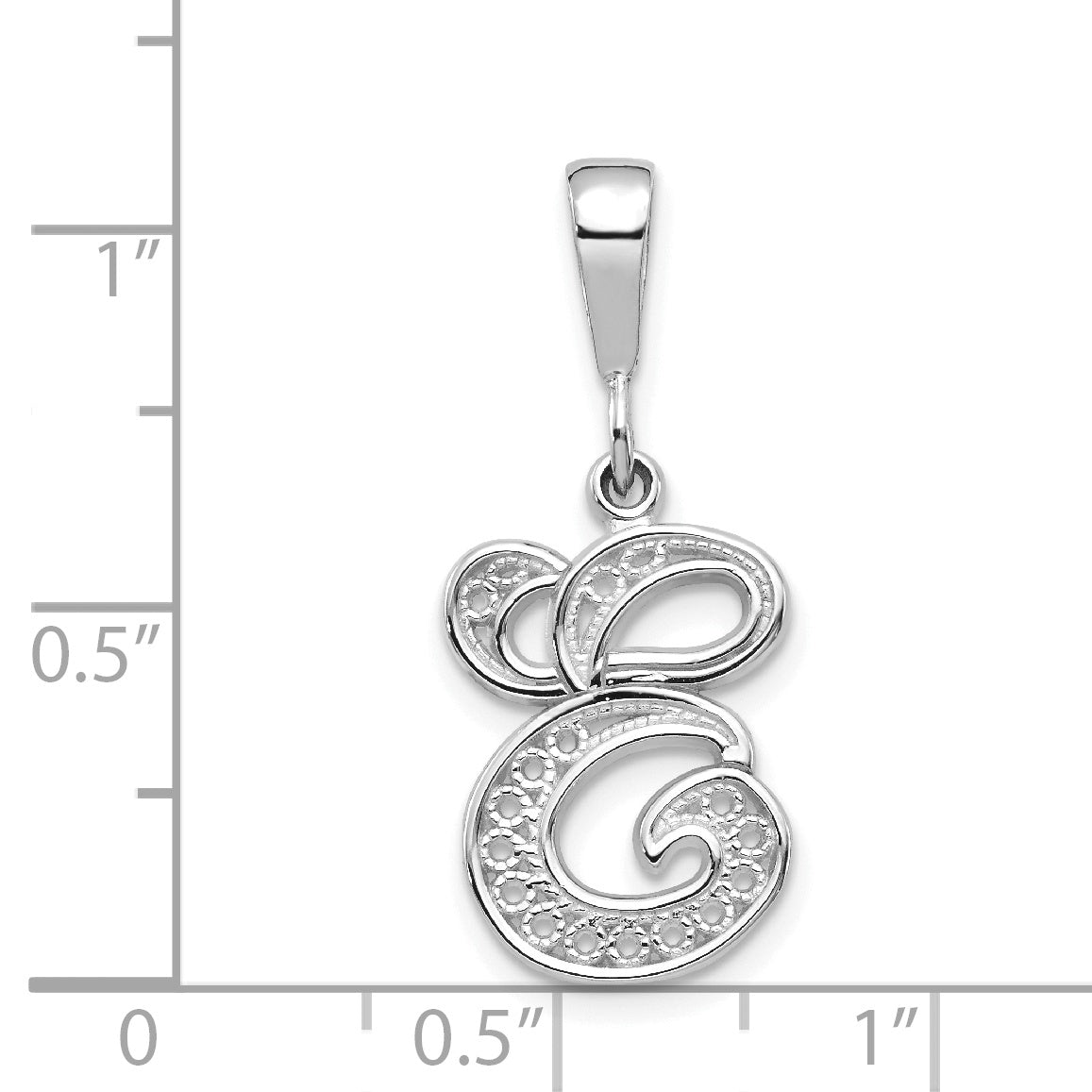 10K White Gold Filigree Initial E Pendant with Polished Finish