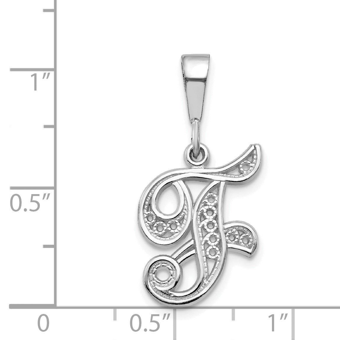 10K White Gold Filigree Initial F Pendant with Rhodium Finish