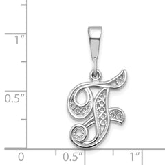 10K White Gold Filigree Initial F Pendant with Rhodium Finish