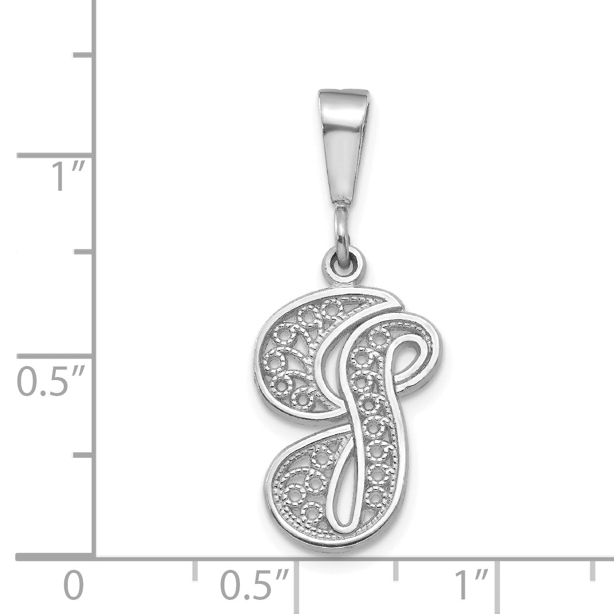 10K White Gold Filigree Initial G Pendant with Polished Rhodium Finish