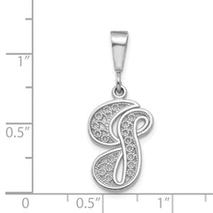 10K White Gold Filigree Initial G Pendant with Polished Rhodium Finish