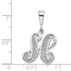 10K White Gold Filigree Initial H Pendant with Polished Rhodium Finish