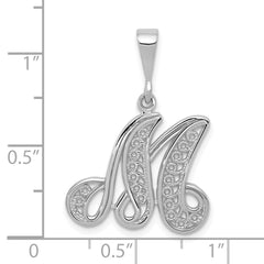 10K White Gold Filigree Initial M Pendant with Rhodium Finish