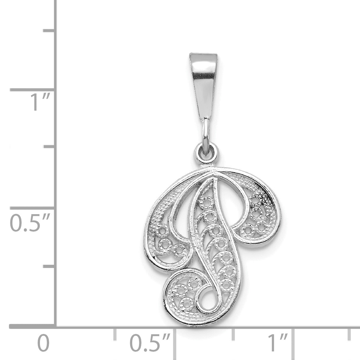 10K White Gold Filigree Initial P Pendant with Rhodium Finish