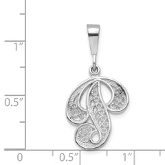 10K White Gold Filigree Initial P Pendant with Rhodium Finish