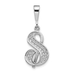 14KW White Gold Solid Polished Script Filigree Letter S Initial Pendant