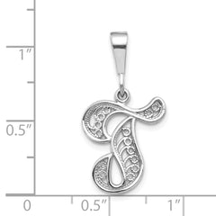 10K White Gold Filigree Initial T Pendant with Rhodium Finish Elegant Charm