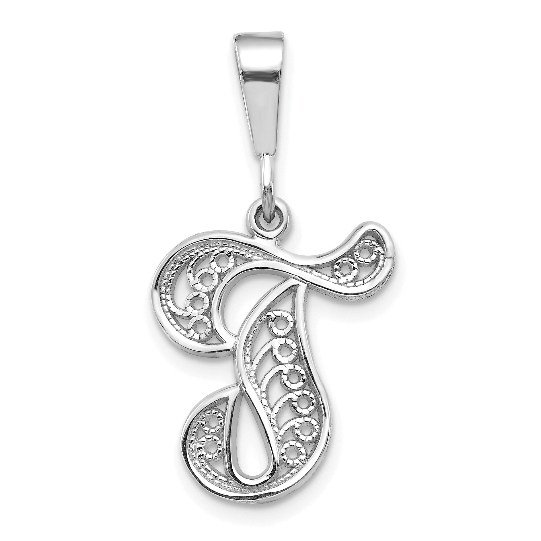 10KW Filigree Initial T Pendant