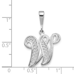 10K White Gold Filigree Initial W Pendant with Polished Rhodium Finish