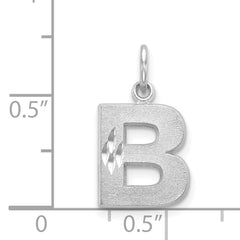 14K White Gold Satin Diamond-Cut Letter B Charm Brushed Finish