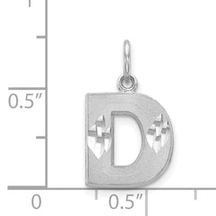 14K White Gold Satin Diamond-Cut Initial D Charm  Elegant Brushed Finish