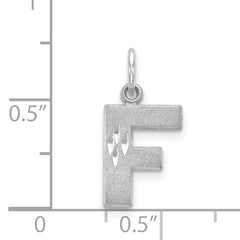 14K White Gold Satin Diamond-Cut Letter F Charm with Rhodium Finish