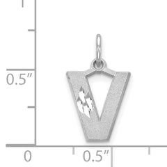 14K White Gold Satin Diamond-Cut Letter V Charm  Elegant Brushed Finish