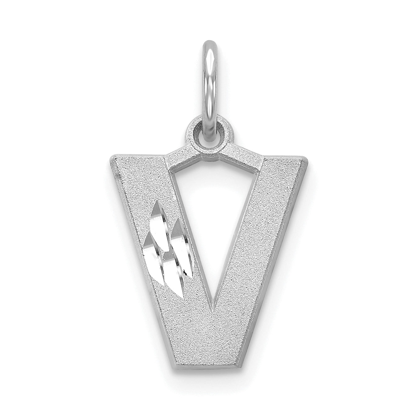 14KW Satin Diamond-cut Letter V Initial Charm