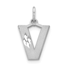 14KW Satin Diamond-cut Letter V Initial Charm