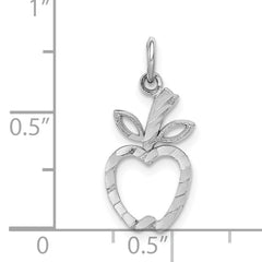 14K White Gold Diamond-Cut Apple Charm with Rhodium Plating - Polished Finish