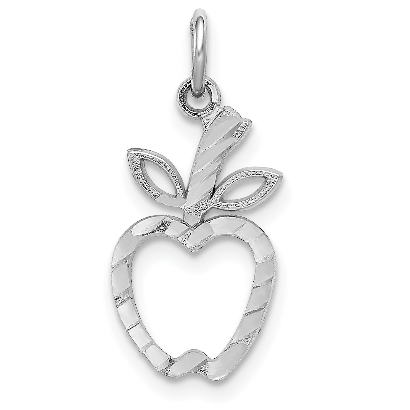 14k White Gold Diamond-cut Apple Charm