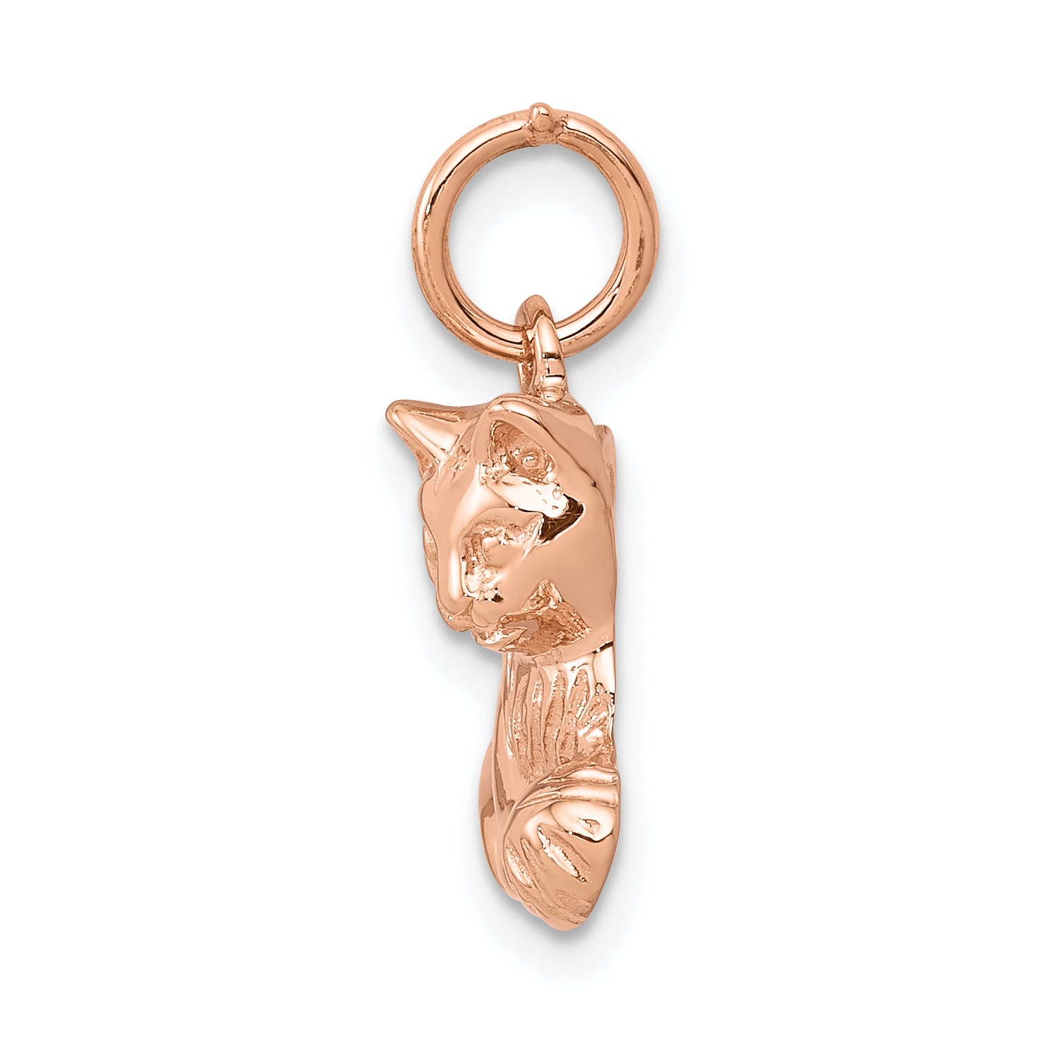 14k Rose Gold Solid Polished Open-Backed Cat Charm