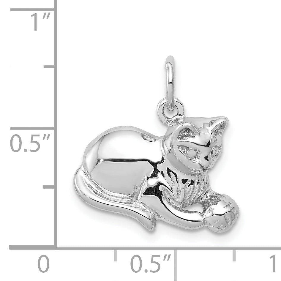 14K White Gold Polished Cat Charm with Open-Back Design Elegant