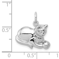 14k White Gold Polished Open-Backed Cat Charm