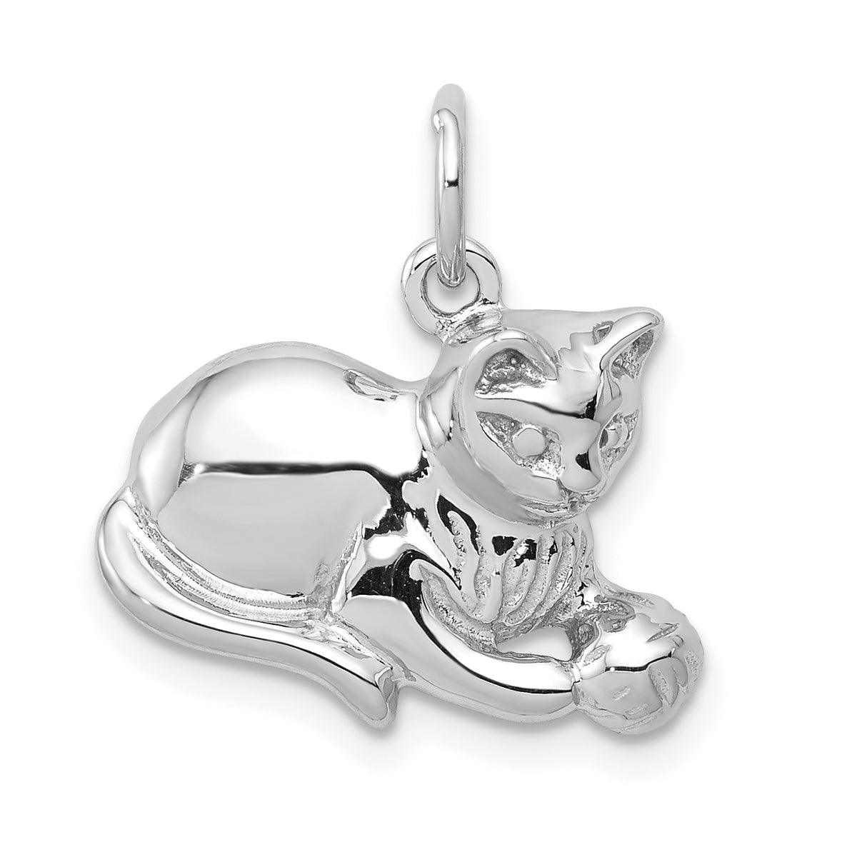 14k White Gold Polished Open-Backed Cat Charm