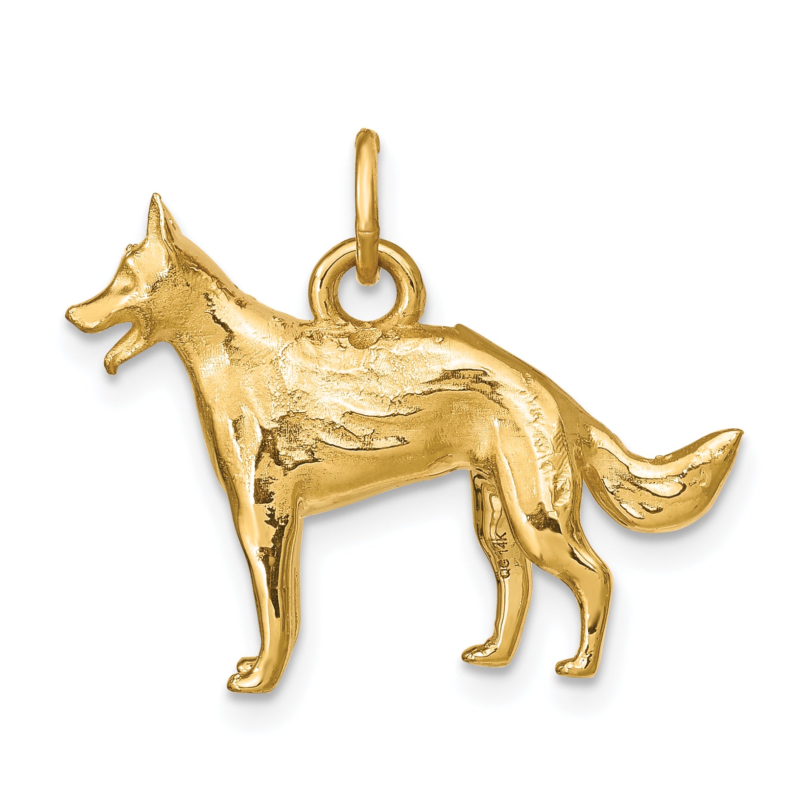 14k Solid Polished 3-D German Shepherd Charm