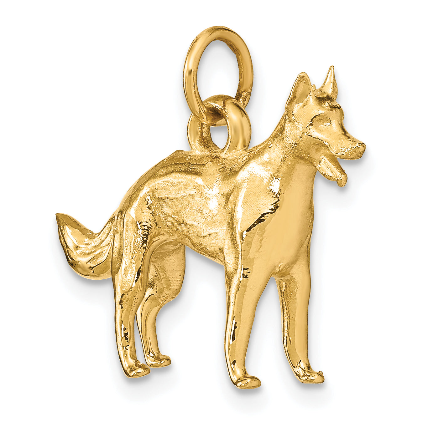 14K Gold 3D German Shepherd Charm with Polished Finish