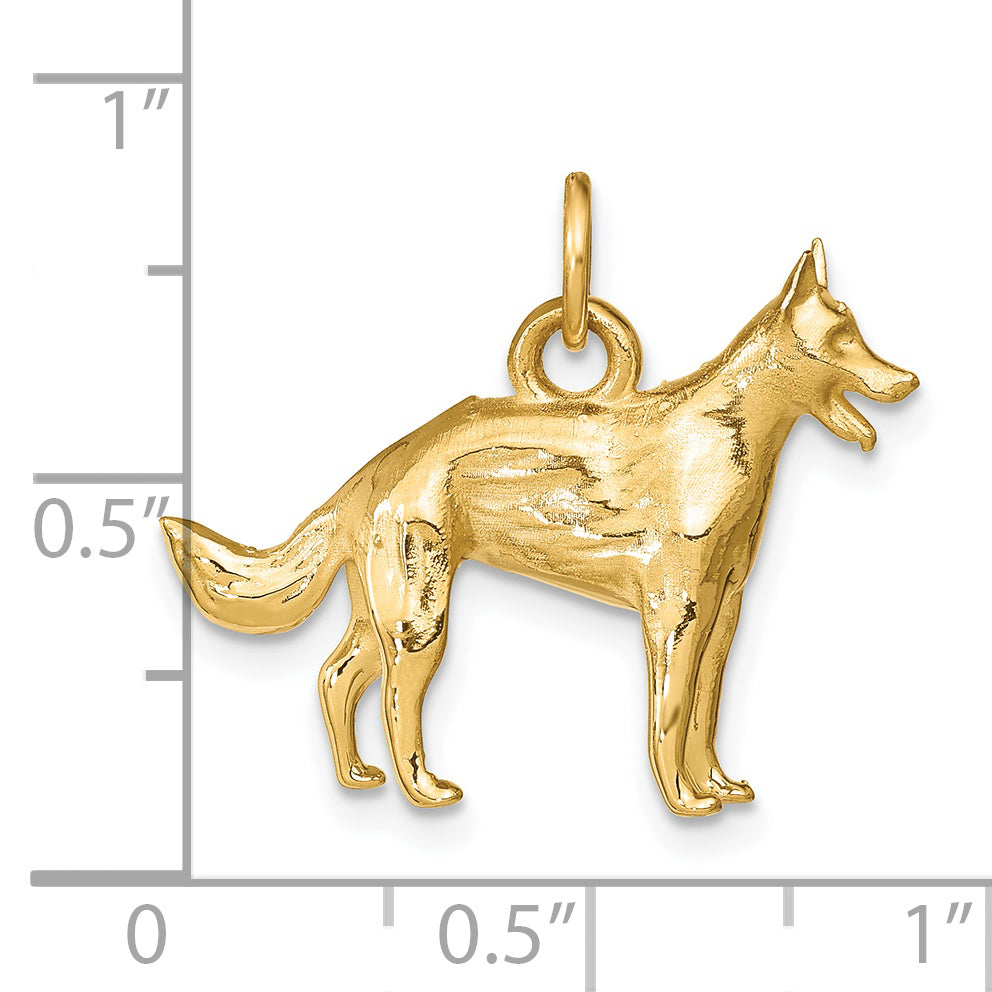 14K Gold 3D German Shepherd Charm with Polished Finish