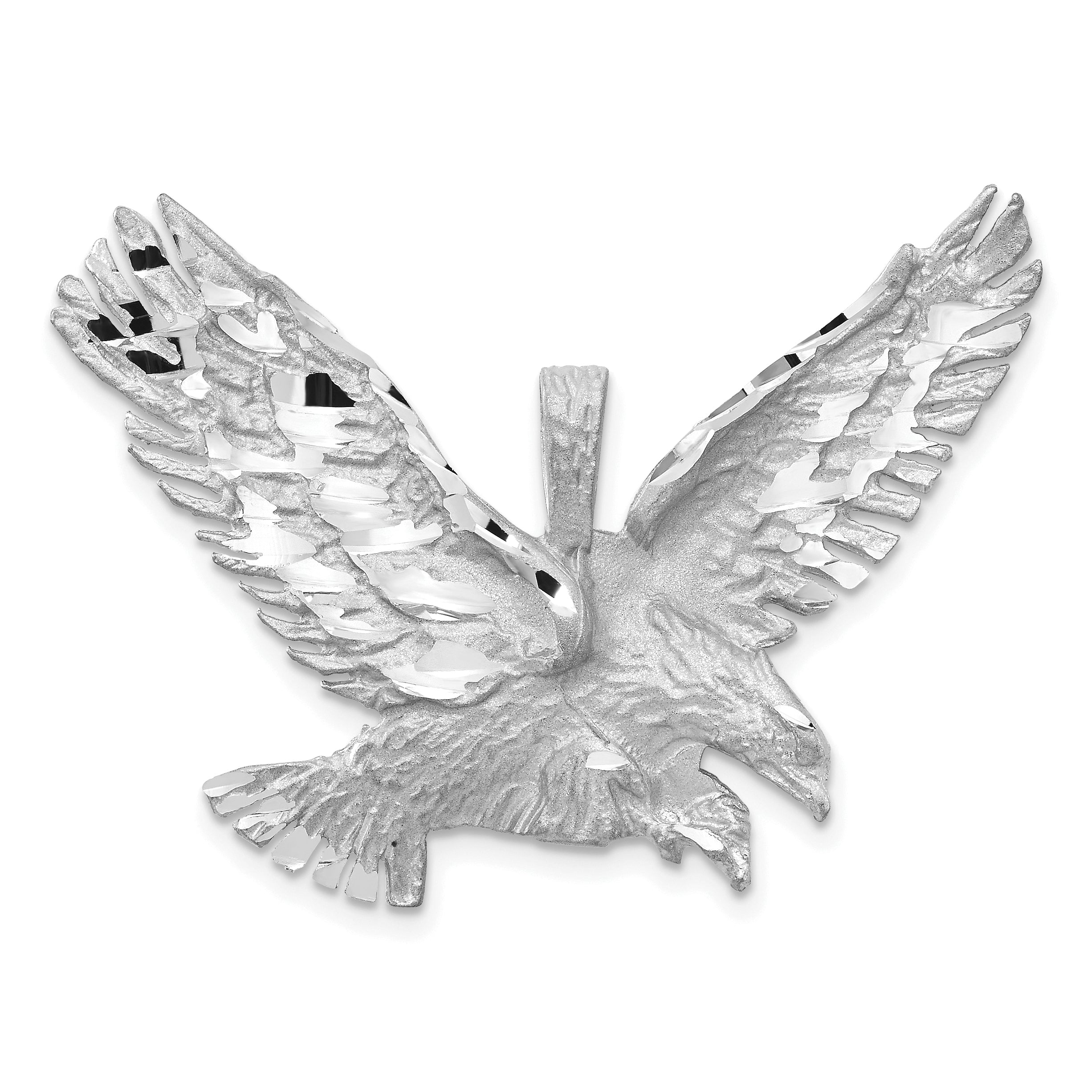 14k White Gold Polished Diamond-cut Eagle Pendant