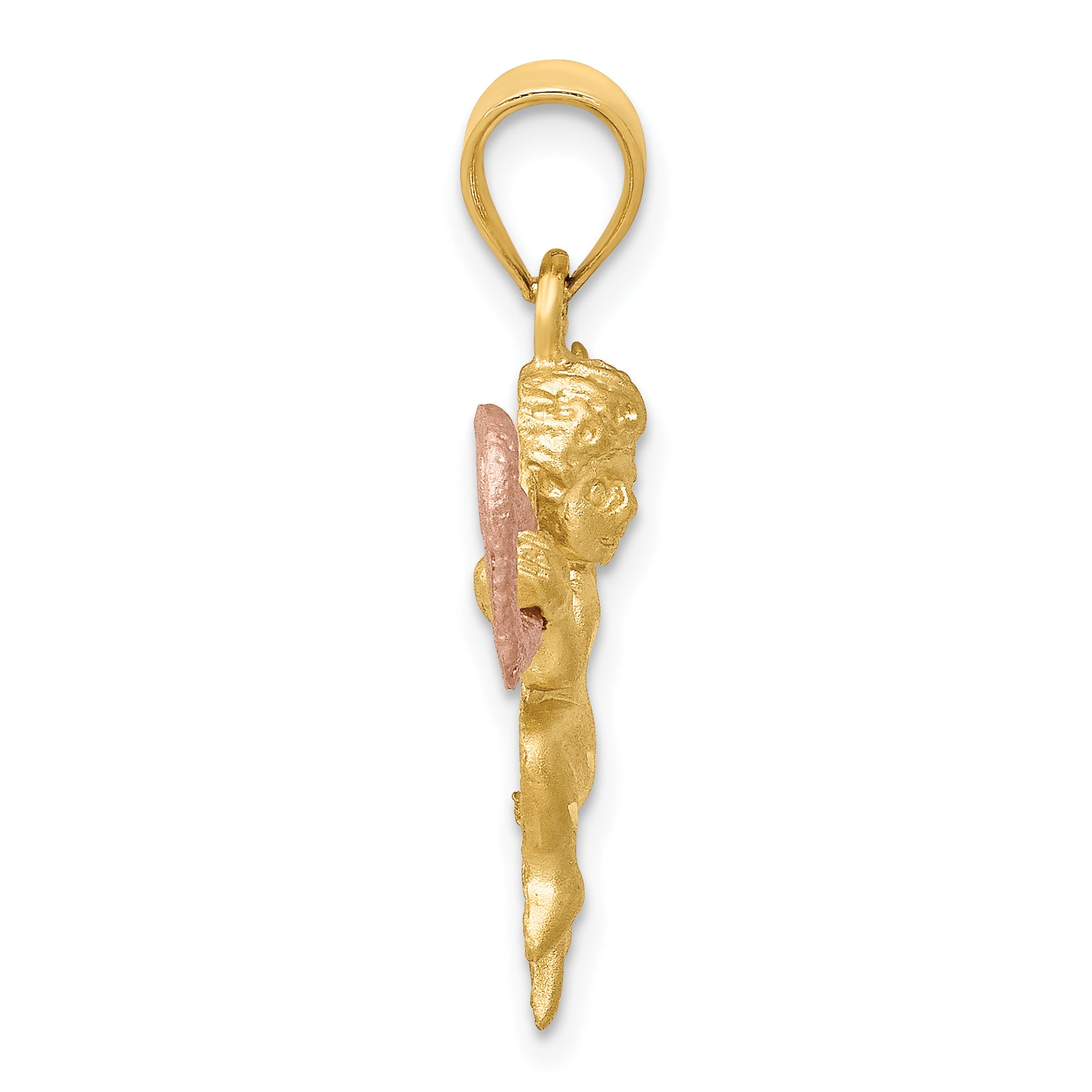 14K Two-Tone Gold Angel Charm with Satin Finish Elegant and Solid Design