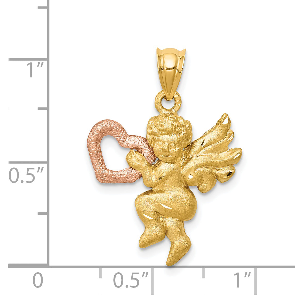 14K Two-Tone Gold Angel Charm with Satin Finish Elegant and Solid Design