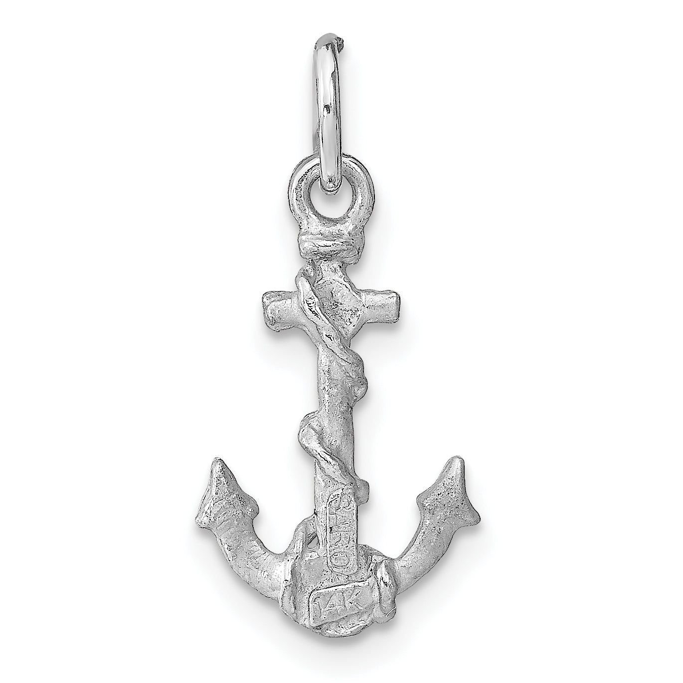 14K White Gold Solid Polished Diamond-Cut 3-D Anchor Charm