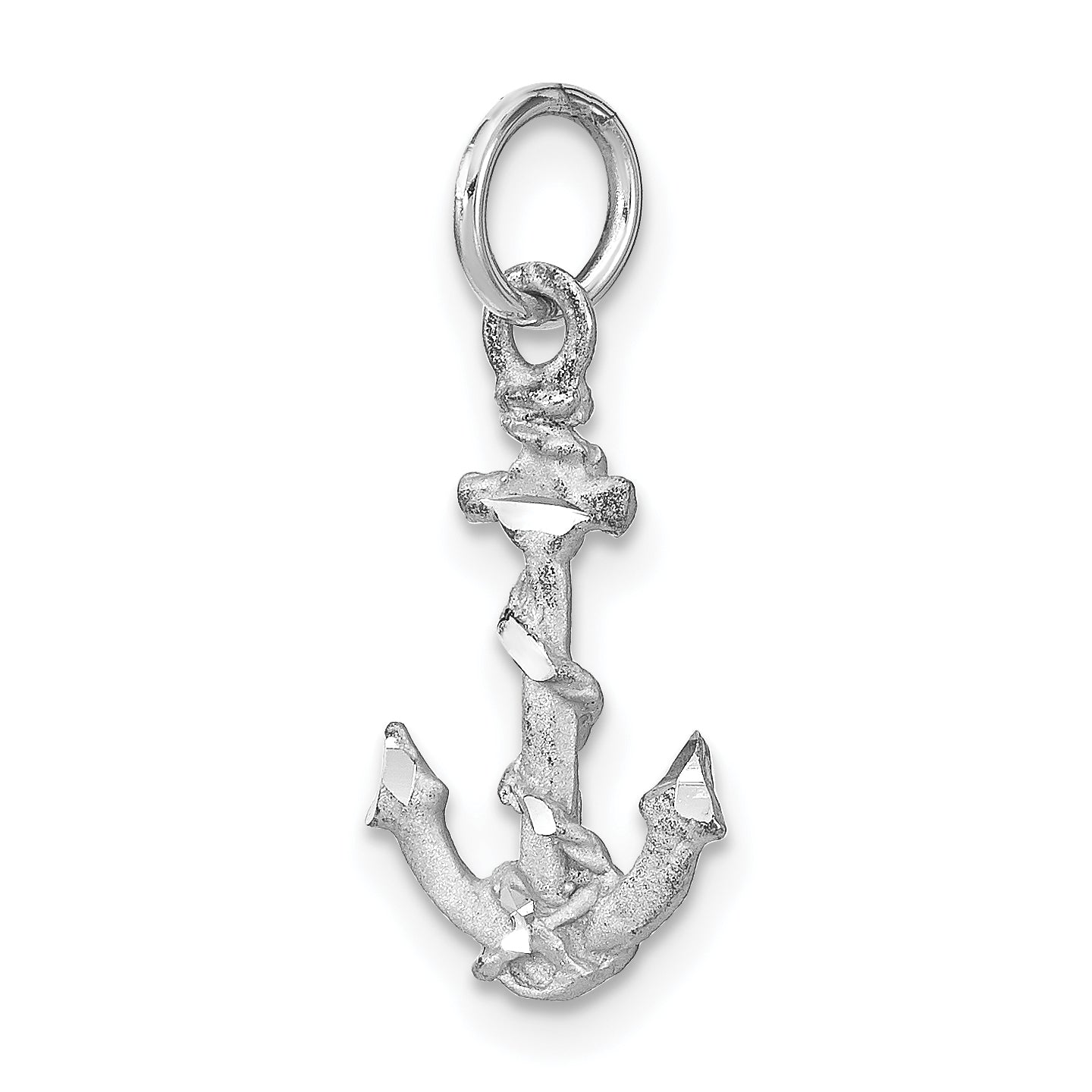 14K White Gold 3D Diamond-Cut Anchor Charm for Men Polished Solid Design