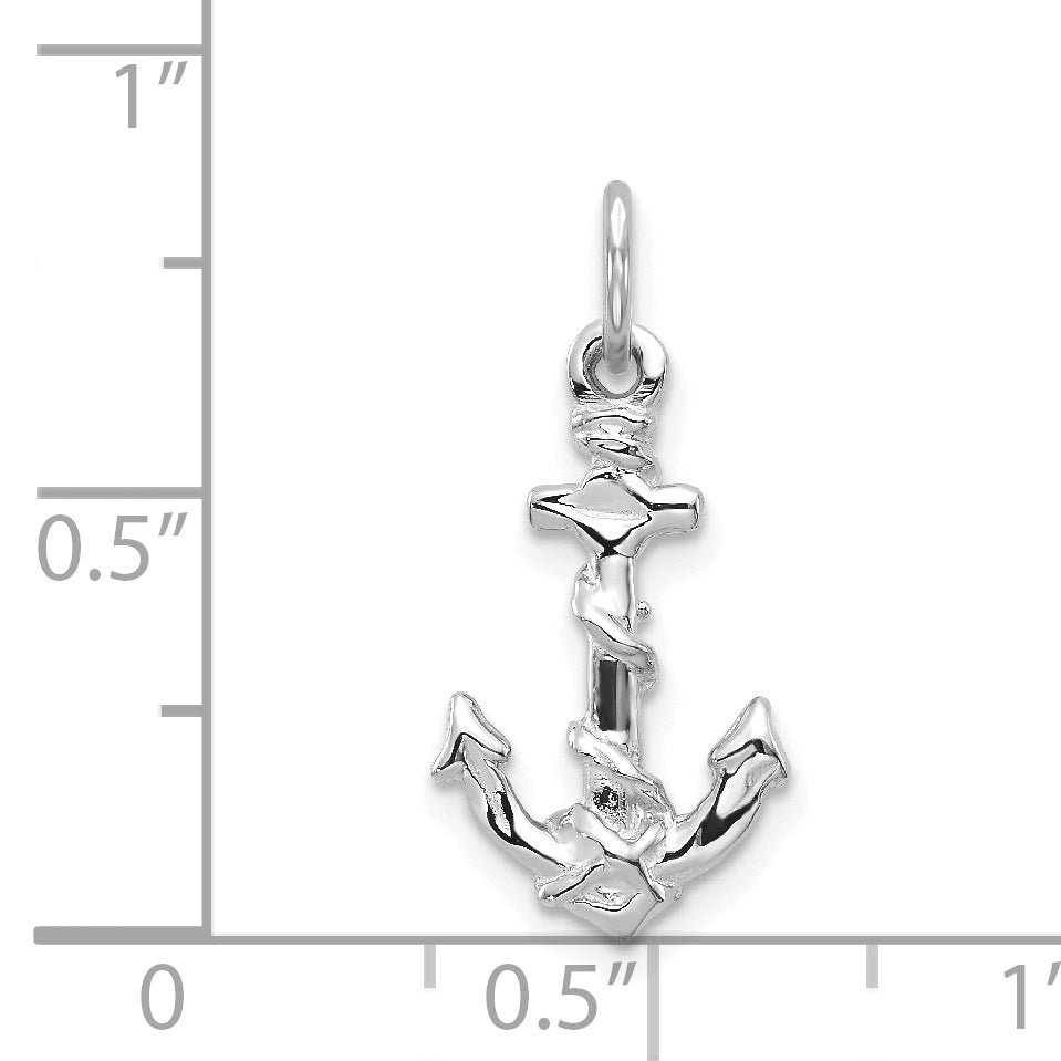 14K White Gold Solid Polished Diamond-Cut 3-D Anchor Charm