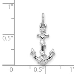 14K White Gold 3D Diamond-Cut Anchor Charm for Men Polished Solid Design