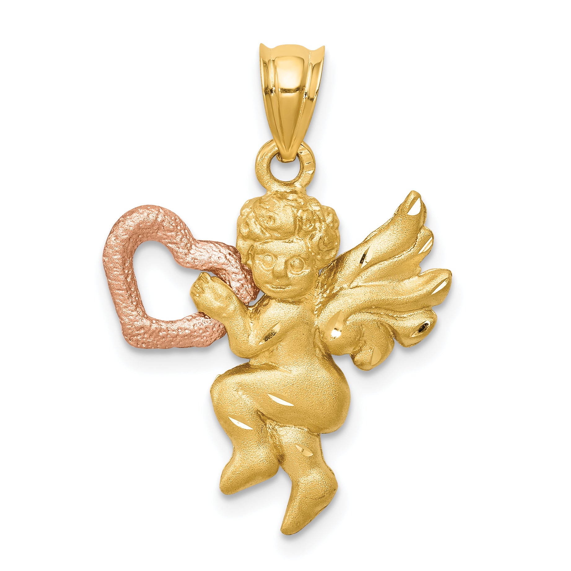 14k Two-tone Satin Angel Charm