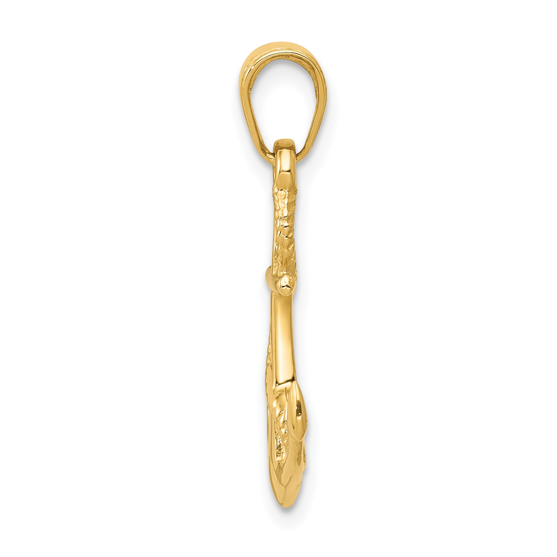 14K Solid Polished 3-D Anchor Pendant