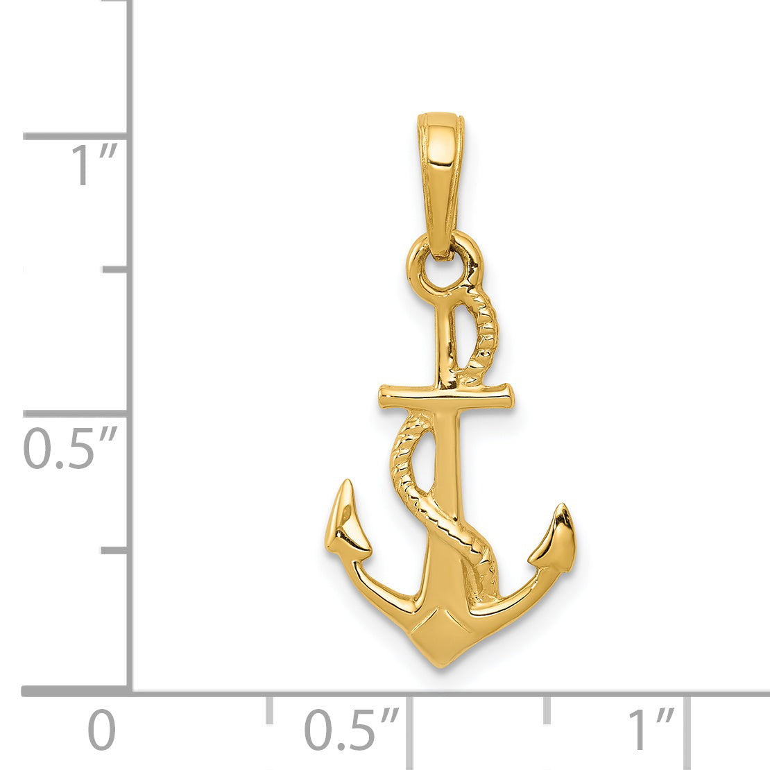 14K Solid Polished 3-D Anchor Pendant