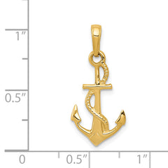 14K Solid Polished 3-D Anchor Pendant