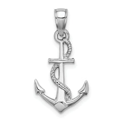 14K White Gold Solid Polished 3-D Anchor Pendant