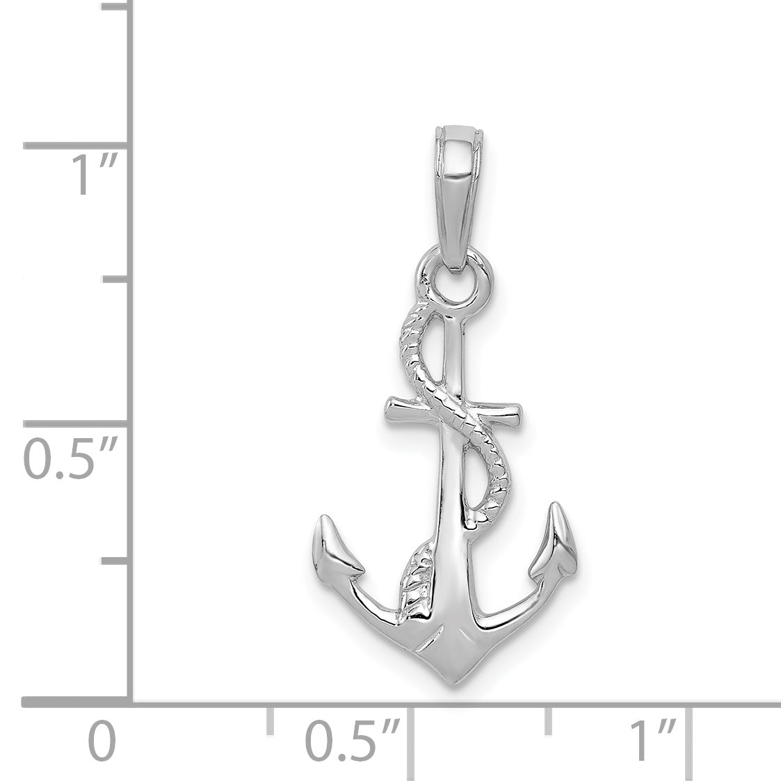 14K White Gold Solid Polished 3-D Anchor Pendant