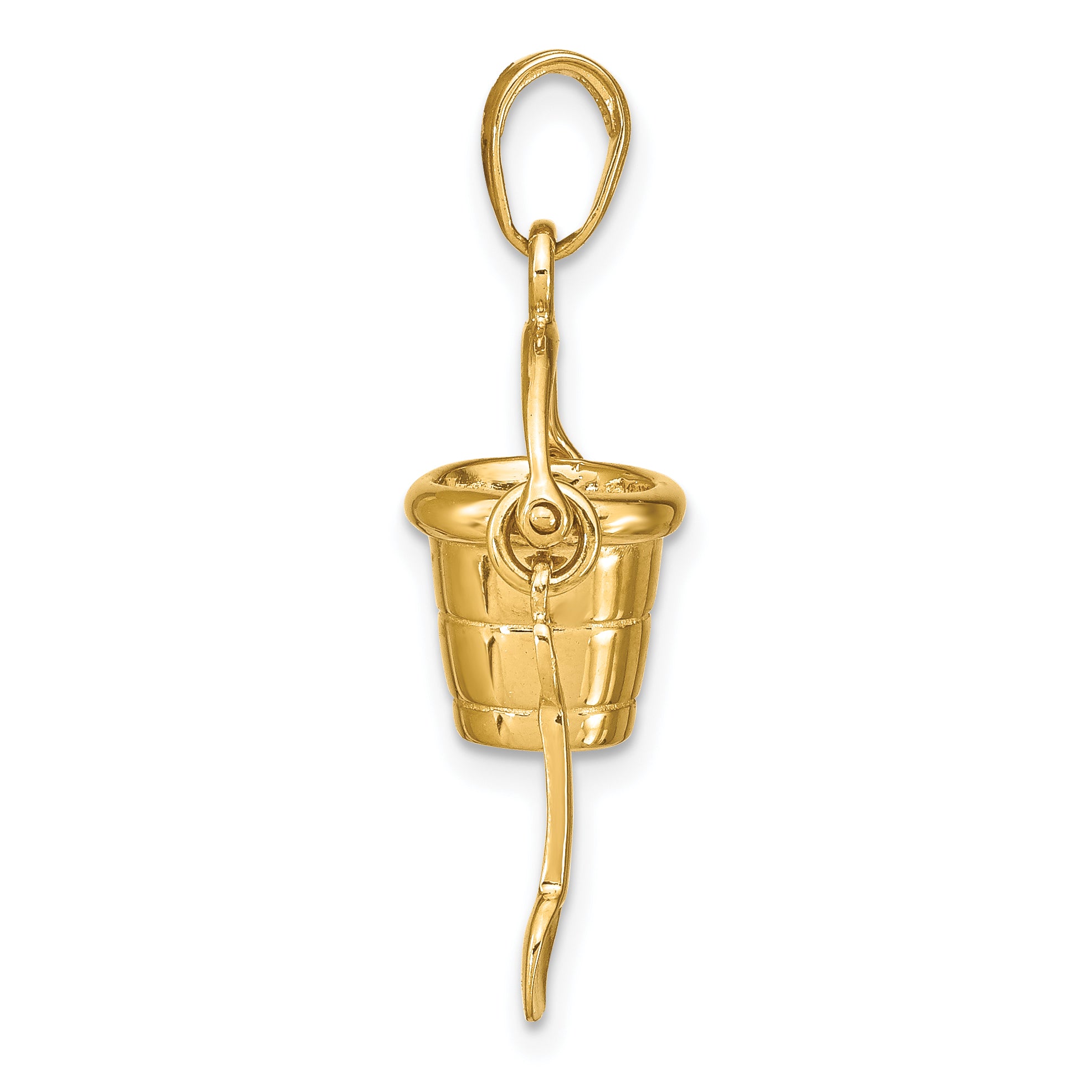 14K Gold 3D Moveable Pail and Shovel Pendant Polished Finish