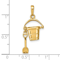 14K Gold 3D Moveable Pail and Shovel Pendant Polished Finish