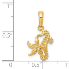 14K Solid Seahorse and Starfish Pendant