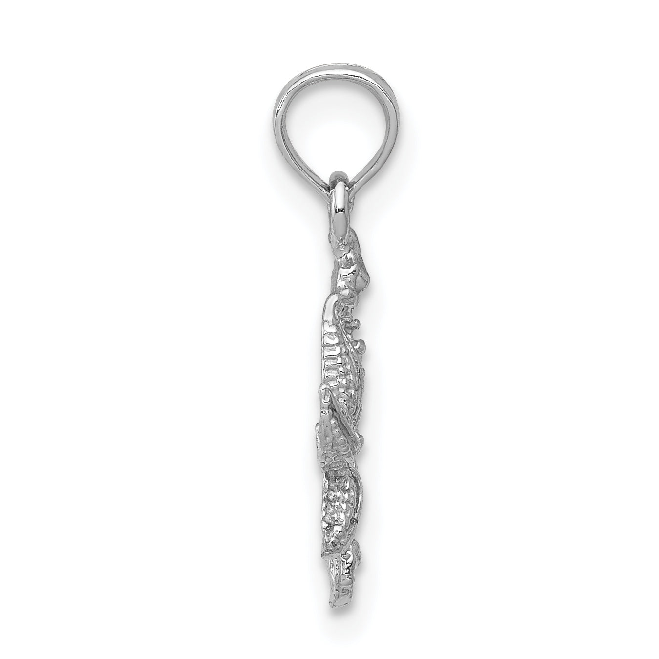 14K White Gold Solid Seahorse and Starfish Pendant