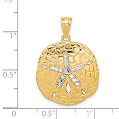 14K Gold Sand Dollar Pendant with White Rhodium Diamond-Cut Polished Finish