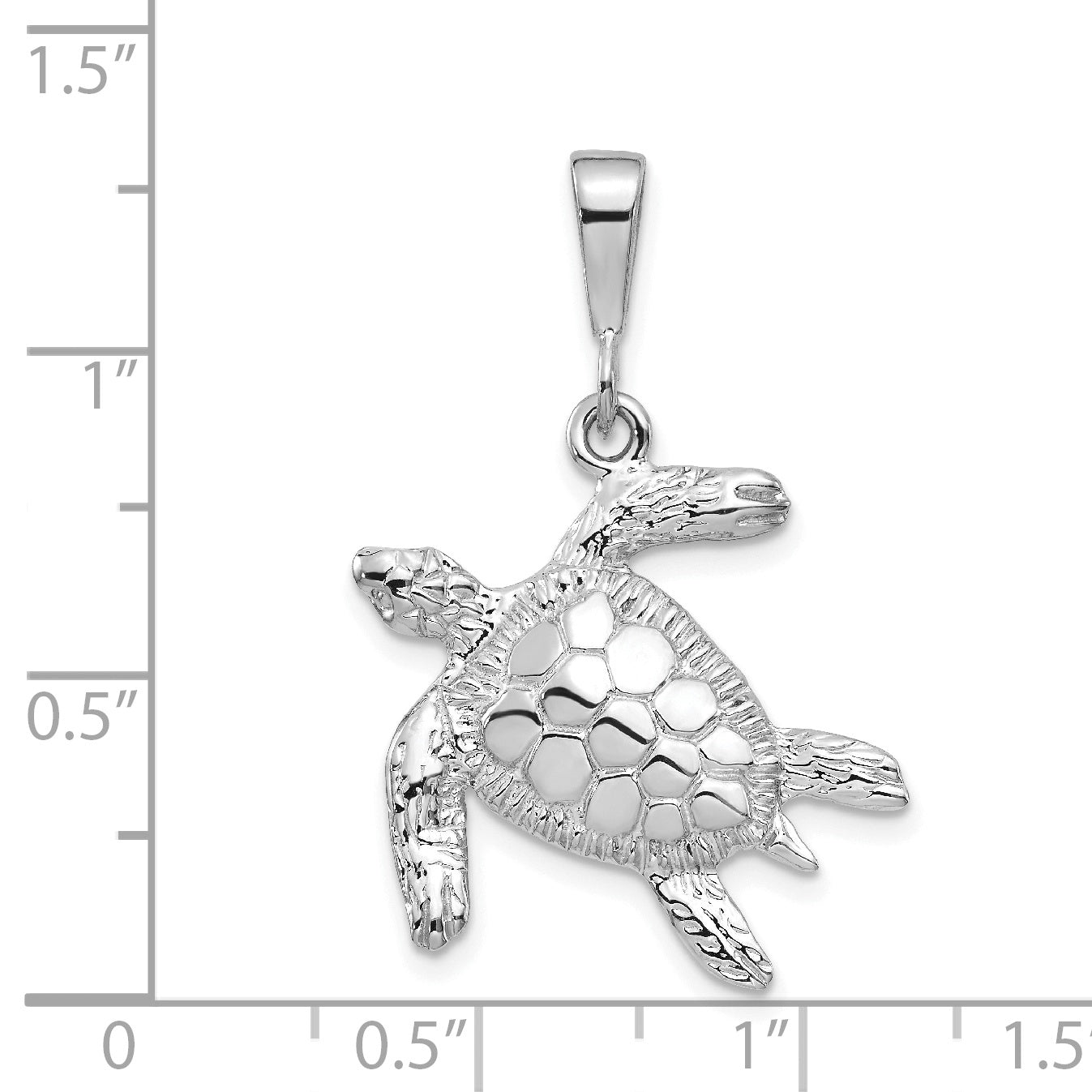 14k White Gold Solid Polished Open-Backed Sea Turtle Pendant